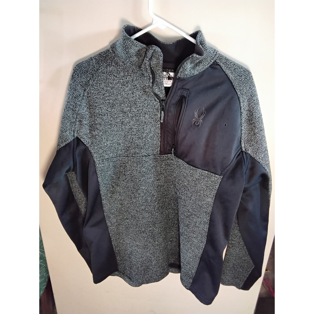 Spyder Mens Quarter Zip Pullover Knit Fleece Jacket‎ Grey Black Size XL